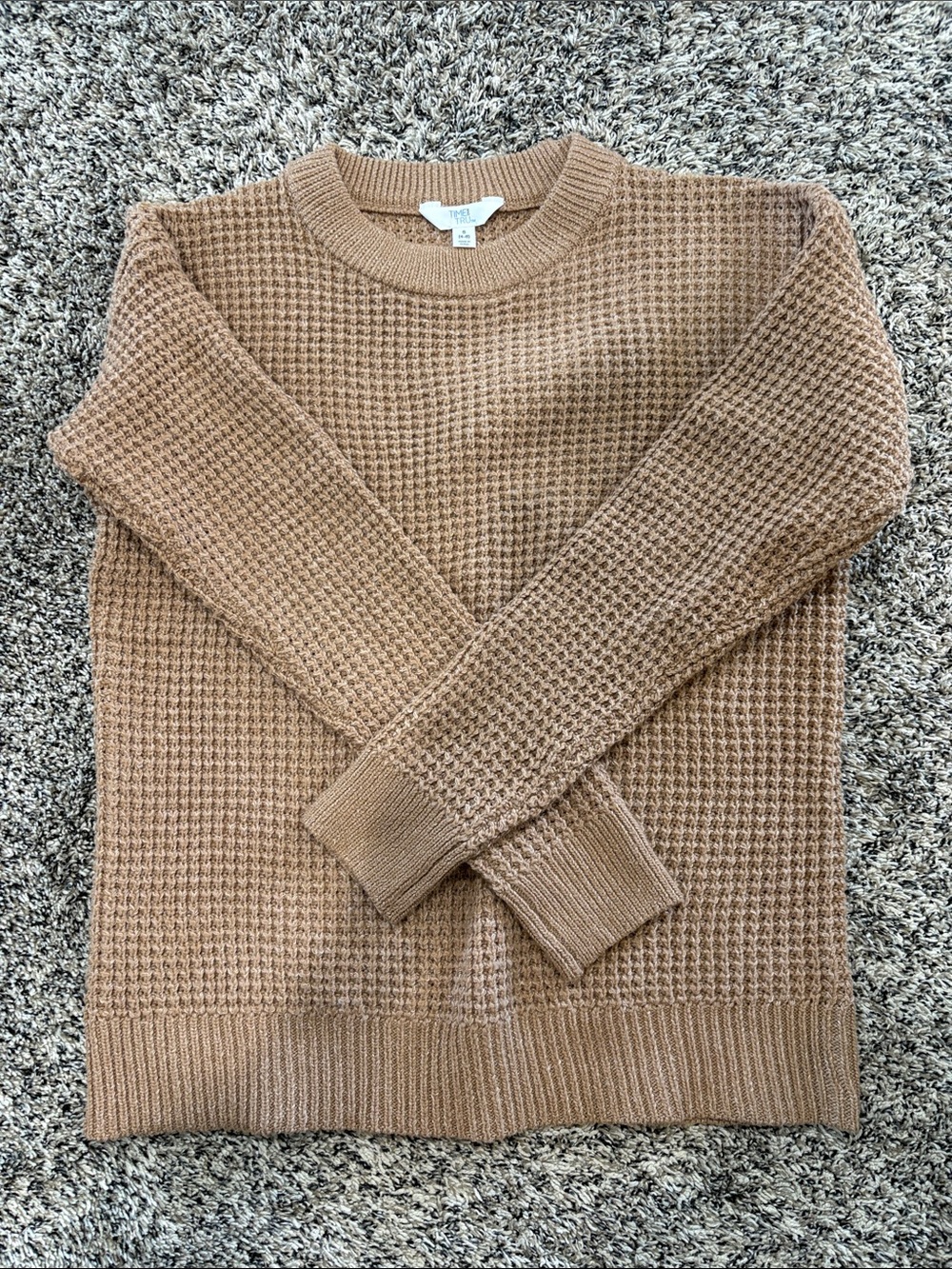 Waffle Knit Crewneck Sweater - Camel Brown